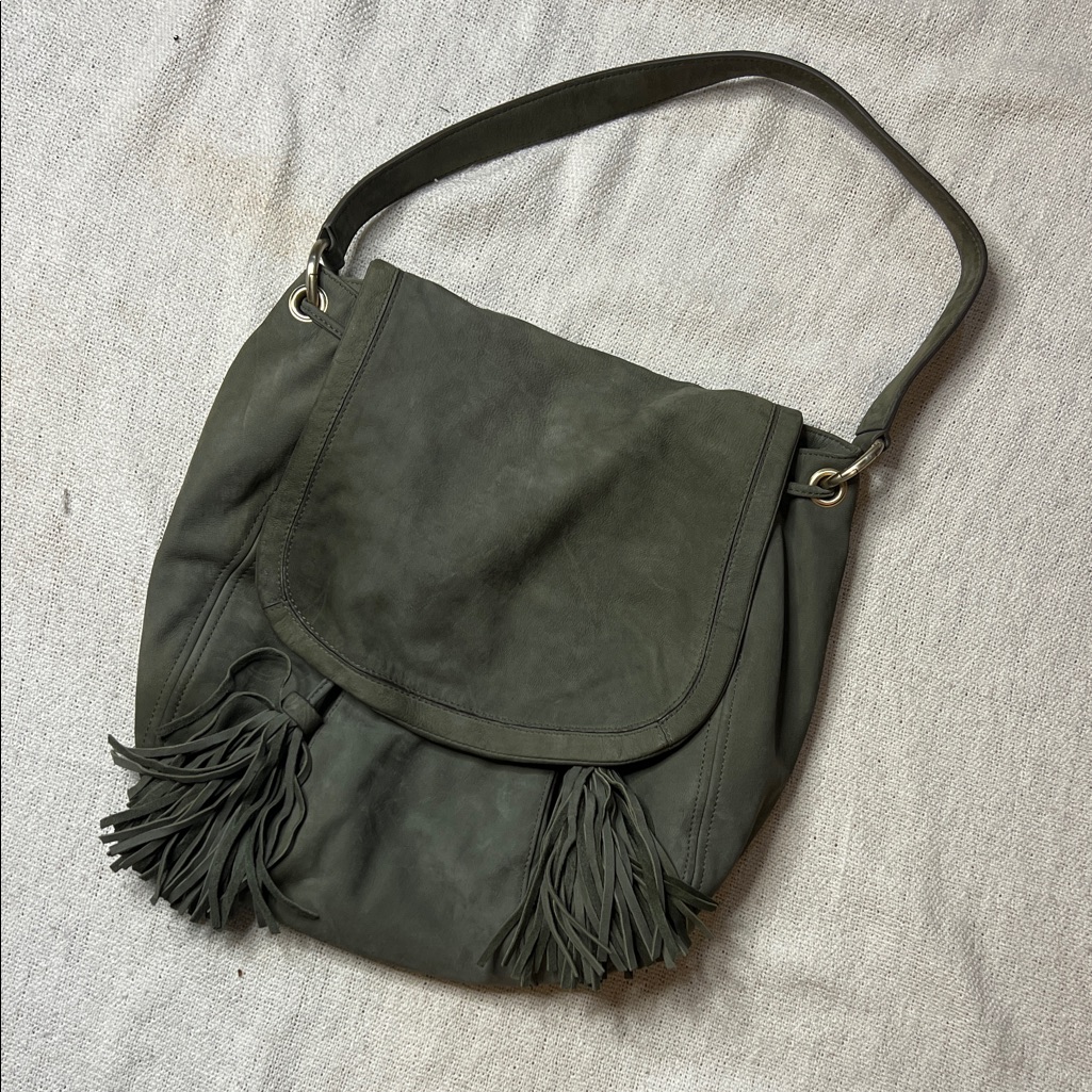 Talbots Dark Green Shoulder Bag With Tassels Talbots Dark Green Shoulder Bag With Tassels